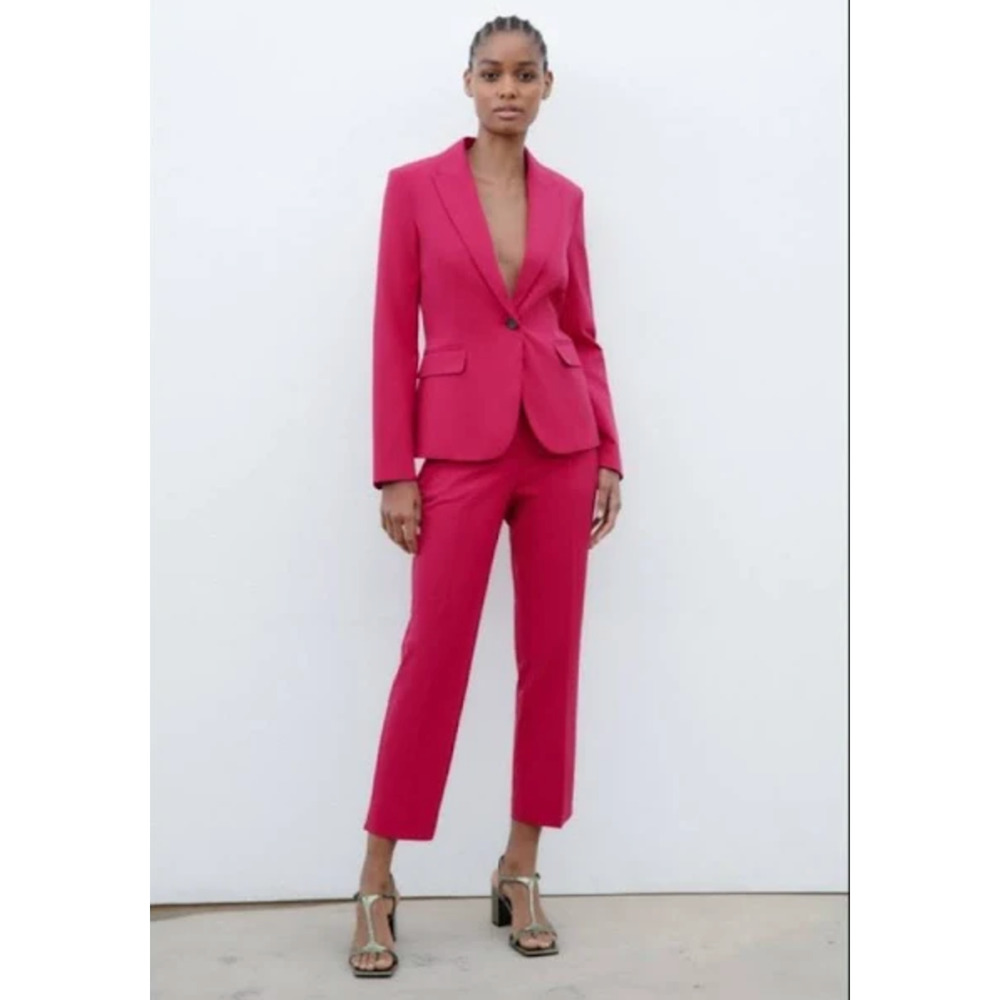 Zara Hot Pink Trouser Size 10 Straight Crop Dress Pant